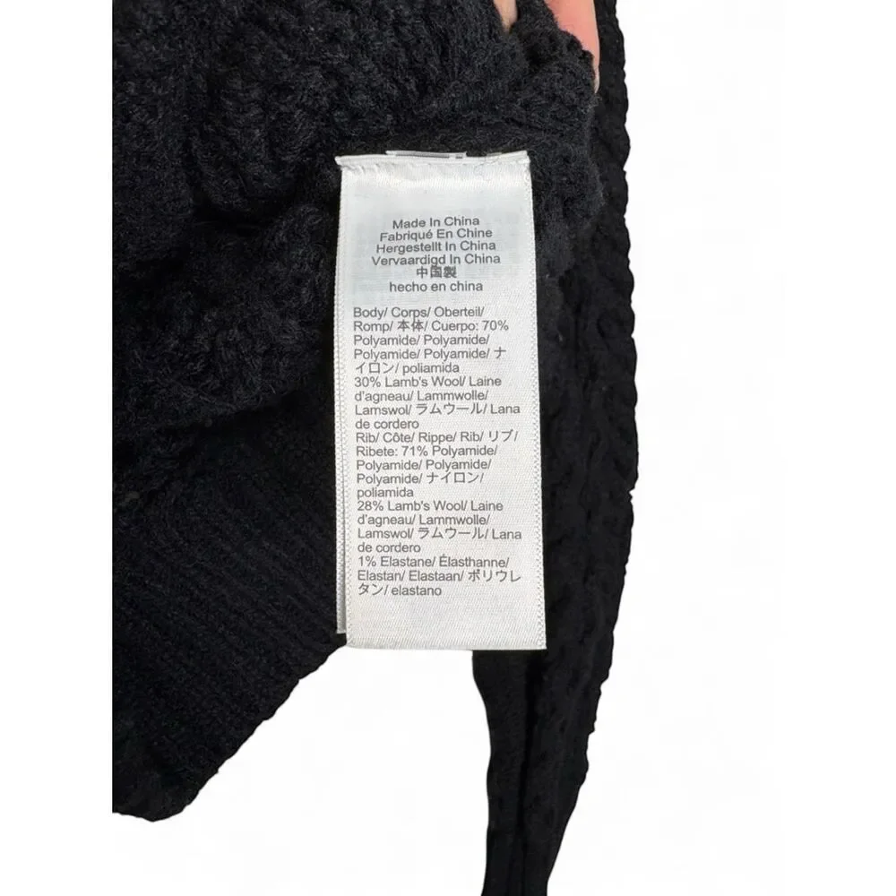 J. Crew Black Cable-Knit Ruffle Neck Button Up Cardigan Sweater Size S